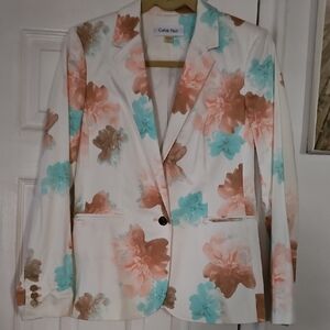 Calvin Klein Women's Floral Blazer - Cream, Brown, Blue